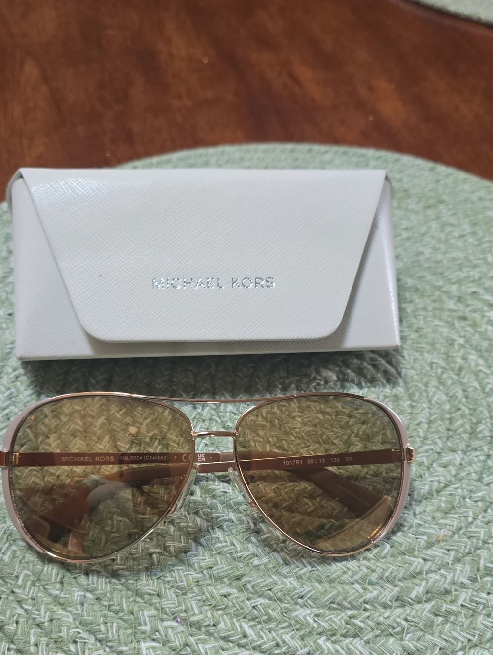 Michael Kors Rose Gold Aviator Sunglasses with Brown Lenses